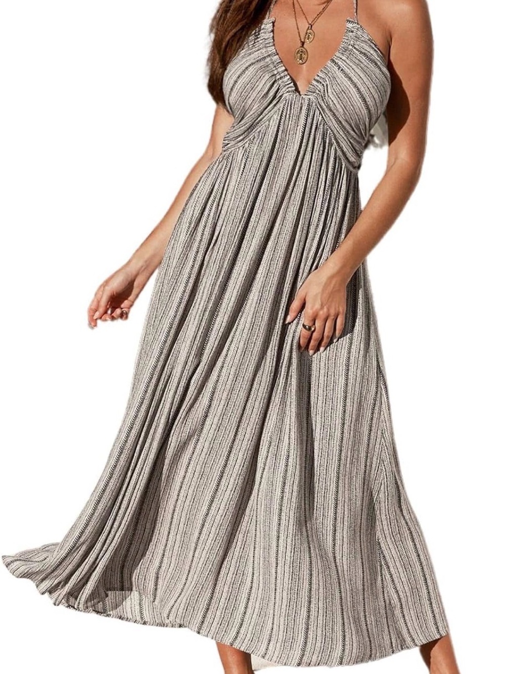 Cupshe Black & Cream Striped Halter Camisole